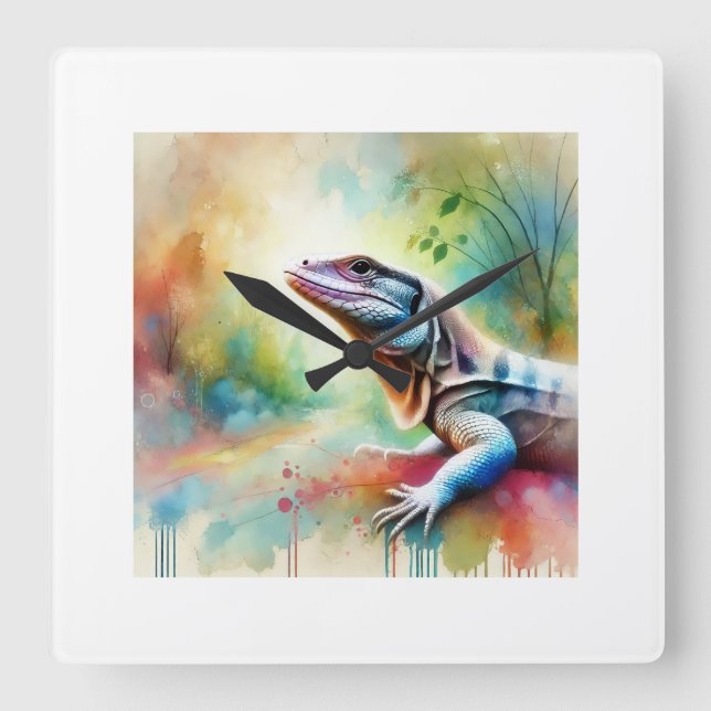 Relógio Quadrado Graceful Lizard 240824AREF128 - Watercolor (Frente)