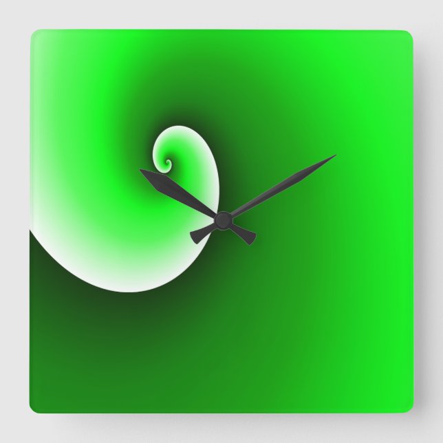 Relógio Quadrado Gradiente Espiral Branco Verde (Frente)