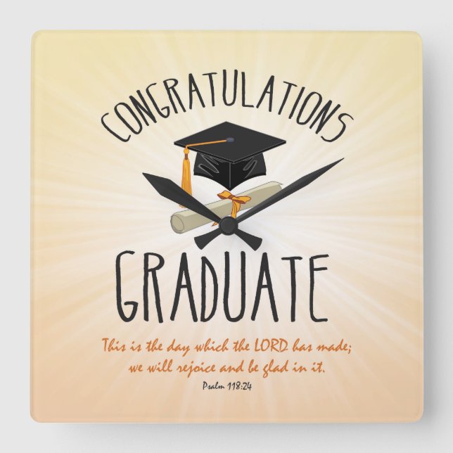 Relógio Quadrado Graduação religiosa Dourada Starburst com Boné Neg (Frente)