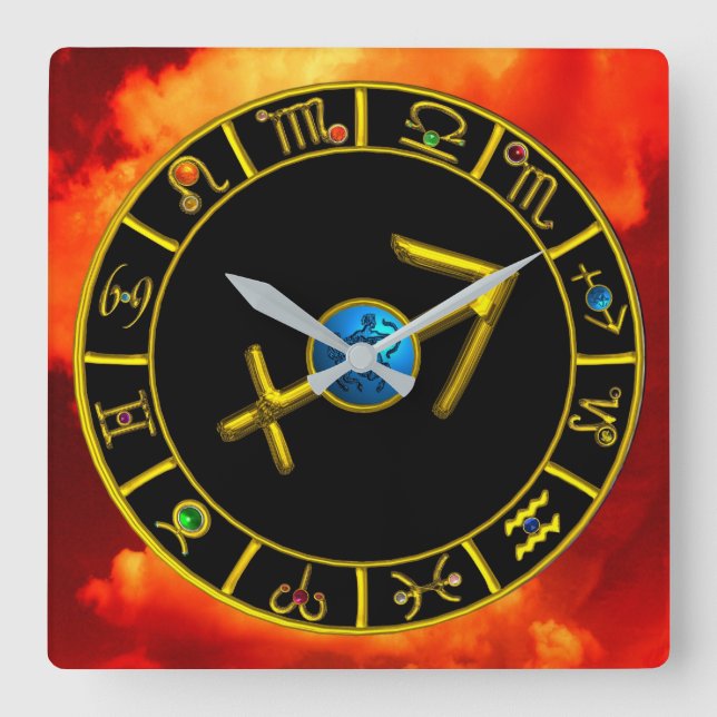 Relógio Quadrado Gráfico de Astrologia da Joia Azul Zodiac Azul Dou (Frente)