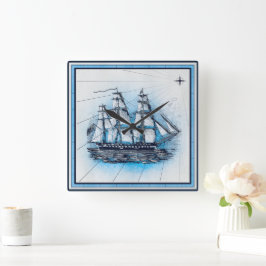 Relógio Quadrado Gráfico de Navios Náuticos Vintage