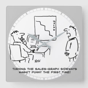 Relógio Quadrado Gráfico de Vendas do Office virado para Lado