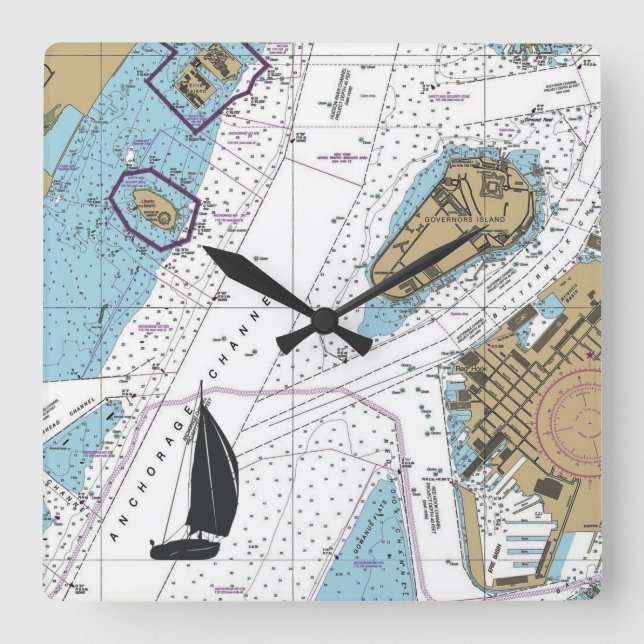 Relógio Quadrado Gráfico do Porto de Nova Iorque (Frente)