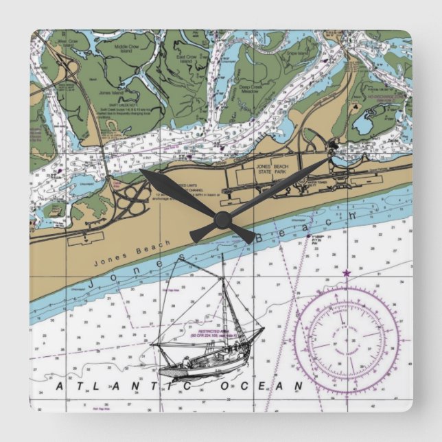 Relógio Quadrado Gráfico NY da Ilha Jones Beach (Frente)
