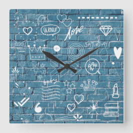 Relógio Quadrado Grafite branco sobre arte de texto moderno na pare