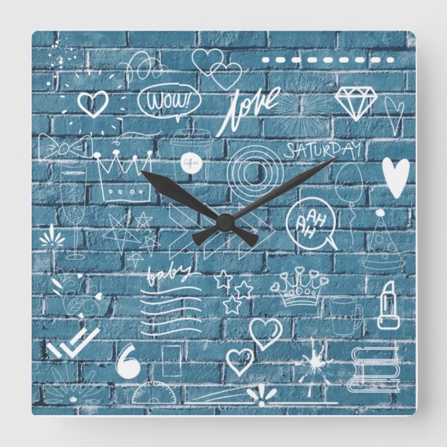 Relógio Quadrado Grafite branco sobre arte de texto moderno na pare (Frente)