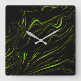 Relógio Quadrado grama ouro, vestígios verdes e ondulantes no fundo