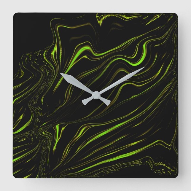 Relógio Quadrado grama ouro, vestígios verdes e ondulantes no fundo (Frente)