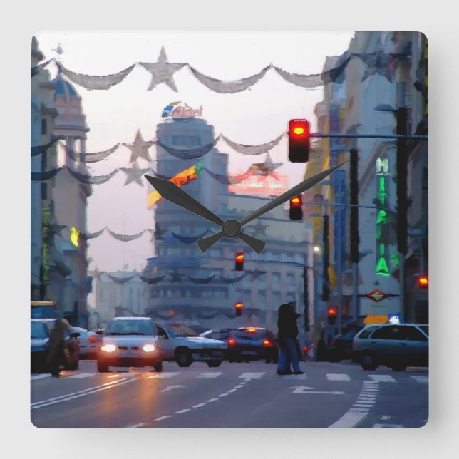 Relógio Quadrado Gran Vía de Madrid en Navidad (Frente)