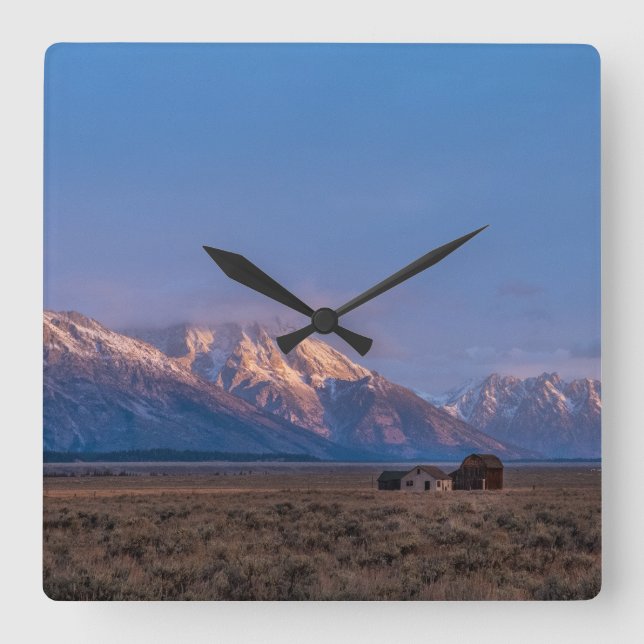 Relógio Quadrado Grand Teton Mountain e Prairie (Frente)