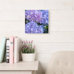 Relógio Quadrado Grandes Flores de Hortênsia Bonitas Florais