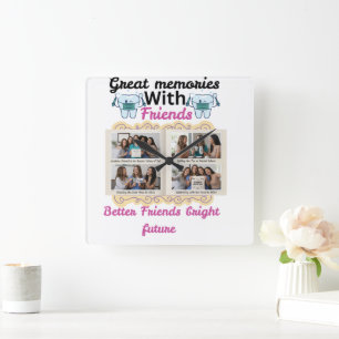 Relógio Quadrado Grandes Memórias com Amigos Presente Personalizado