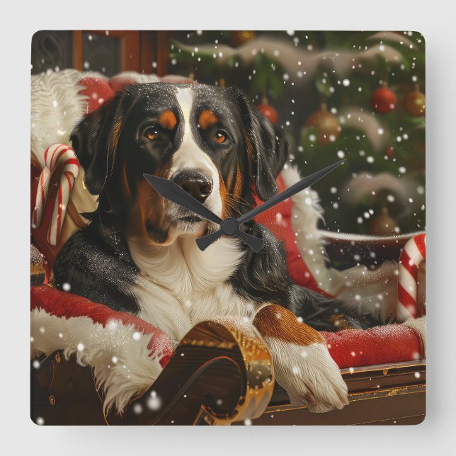 Relógio Quadrado Granizo suíço de Natal Festivo (Frente)