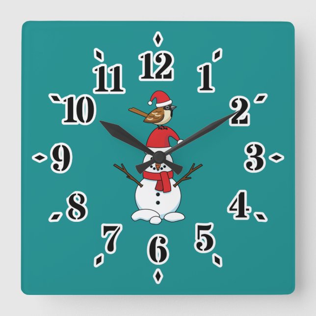 Relógio Quadrado Grátis Sparrow em Snowman (Frente)