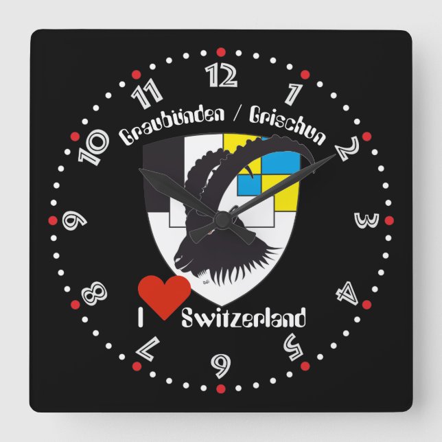 Relógio Quadrado Graubünden Grischun Grigoni Schweiz Svizra Uhr (Frente)