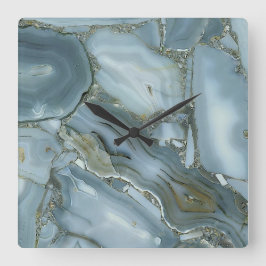Relógio Quadrado Gray/ Blue/ Gold agate printed acrylic wall clock