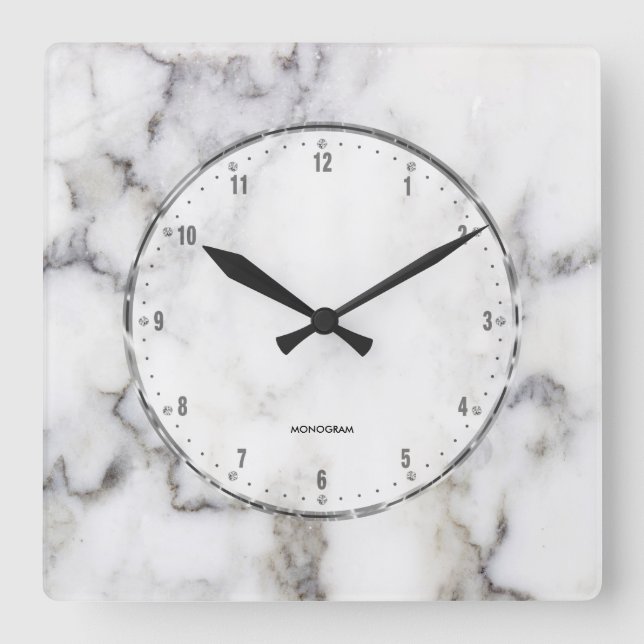 Relógio Quadrado Gray Marble Print With Gray Crackles Large Clock (Frente)