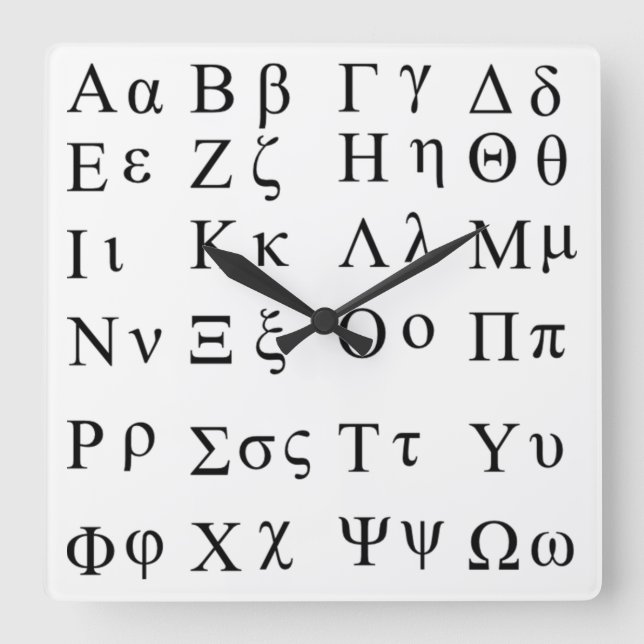 Relógio Quadrado Greek alphabet clock (Frente)