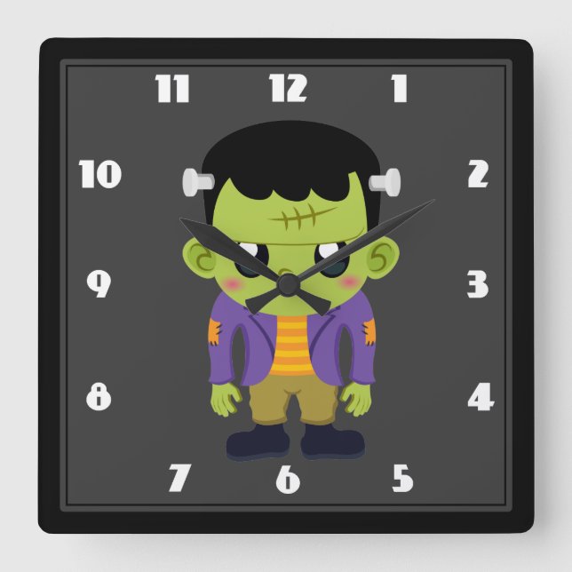 Relógio Quadrado Green Frankenstein Monster Halloween (Frente)