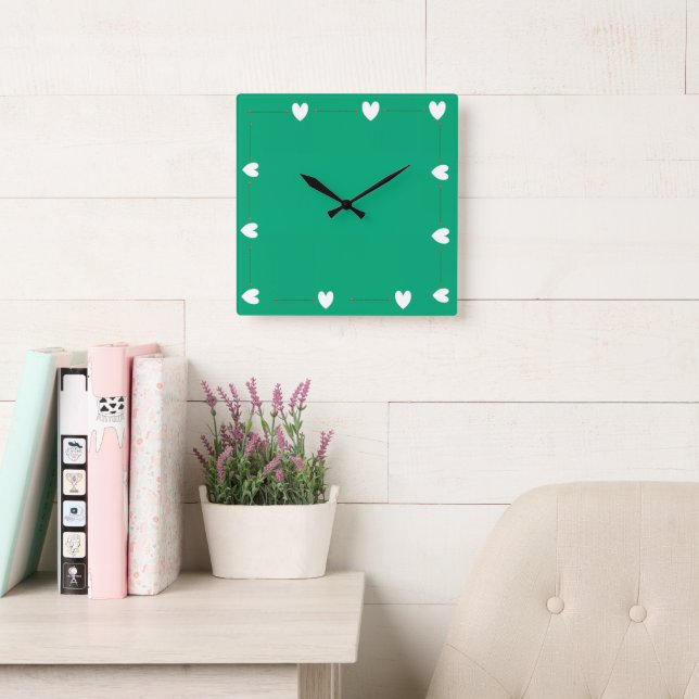 Relógio Quadrado Green Heart Wall Clock – Minimal Aesthetic Home  (Sala de leitura)