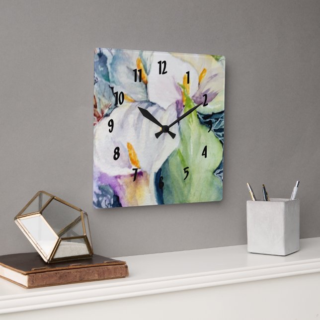 Relógio Quadrado Greenery Watercolor três chocos brancos (Criador carregado)