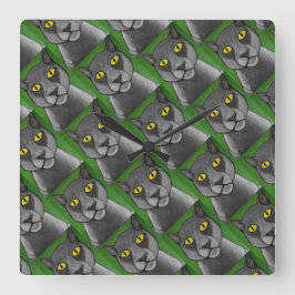Relógio Quadrado Grey Cat Wall Clock