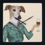 Relógio Quadrado Greyhound Wine Snob<br><div class="desc">Greyhound Wine Snob de Fabfunky. Possui um galo bem vestido,  apreciando vinho. | 190955D</div>