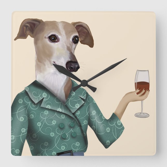 Relógio Quadrado Greyhound Wine Snob (Frente)