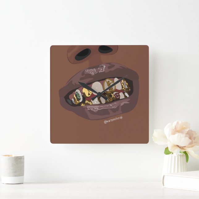 Relógio Quadrado Grillz Aestética, Grills Douradas (Grillz) (Lar)