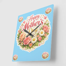 Relógio Quadrado Grinalda floral elegante para o Dia das Mães