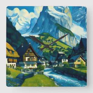 Relógio Quadrado Grindelwald Suiça Art