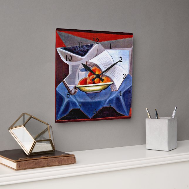 Relógio Quadrado Gris - Fruta e Livro (Escritório)