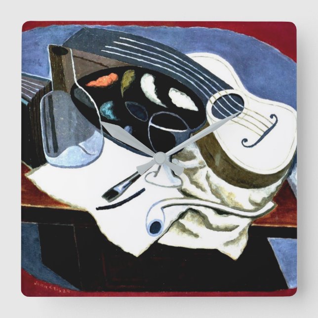 Relógio Quadrado Gris - Mesa do pintor; Pintura de Juan Gris (Frente)