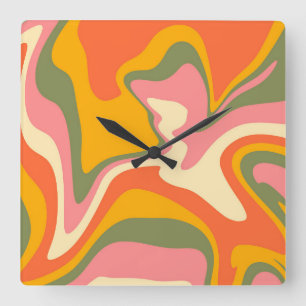 Relógio Quadrado Groovy Liquified Marble Retro 60s Vintage Party