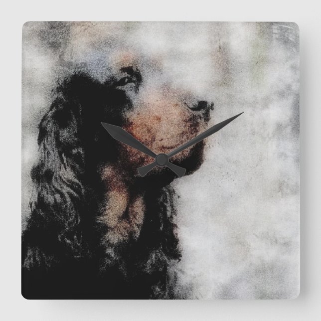 Relógio Quadrado Grunge Cabeça de Gordon Setter (Frente)