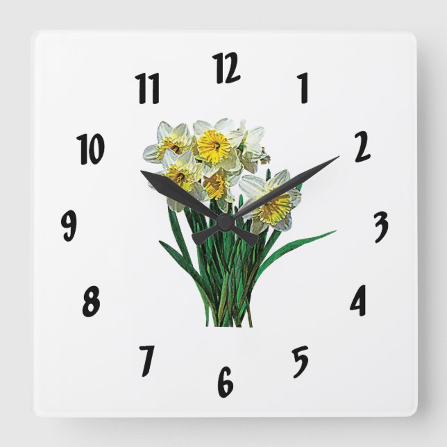 Relógio Quadrado Grupo de Daffodils Brancos (Frente)