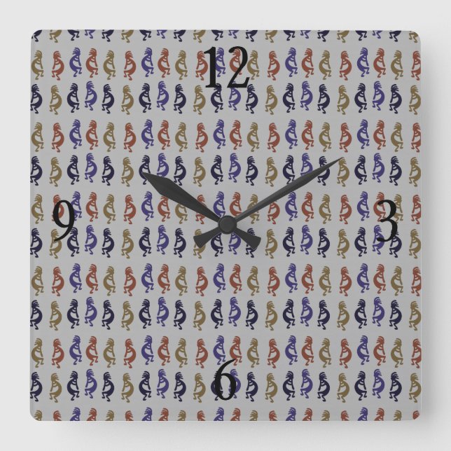 Relógio Quadrado Grupo Kokopelli de Flute Playing Figures Square Wa (Frente)