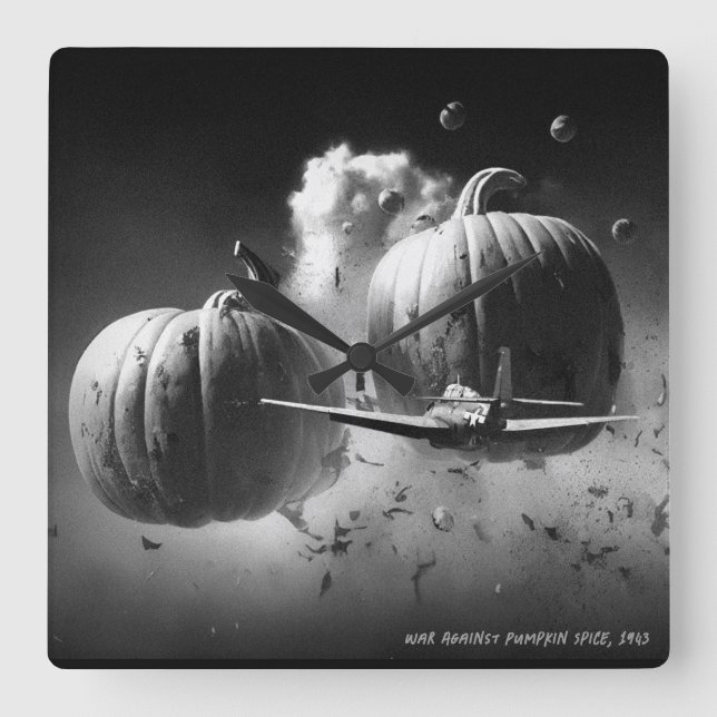 Relógio Quadrado Guerra Contra A Pumpkin Spice (Frente)