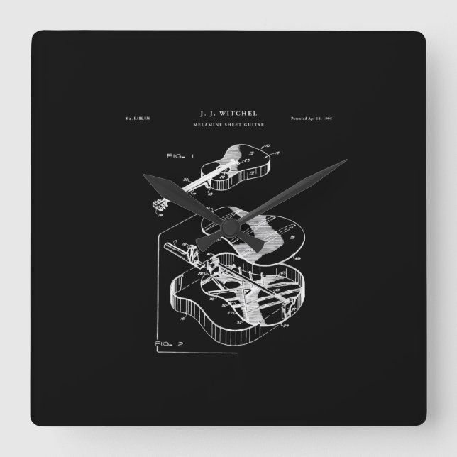 Relógio Quadrado Guitar Lover | Martin Guitar Patent (Frente)