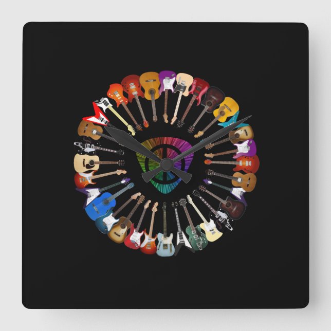Relógio Quadrado Guitar Lover | Variedade de violão (Frente)