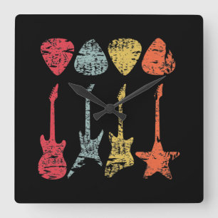 Relógio Quadrado Guitar Pick Retro Vintage para Guitaristas