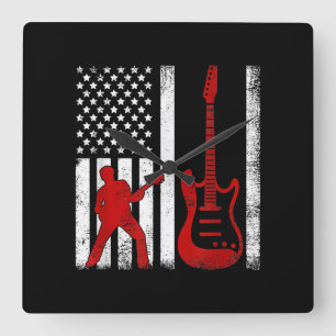 Relógio Quadrado Guitarista norte-americano Vintage Flag Guitar