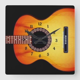 Relógio Quadrado Guitarra acústica preta