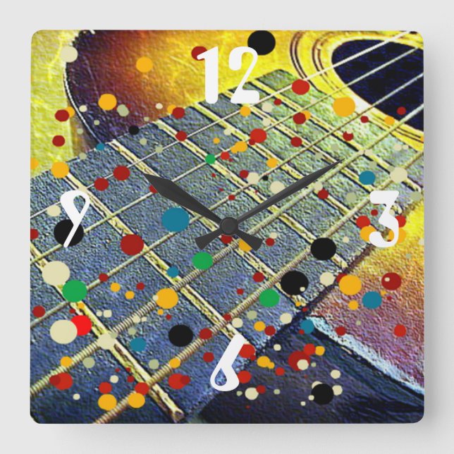 Relógio Quadrado guitarra colorido (Frente)
