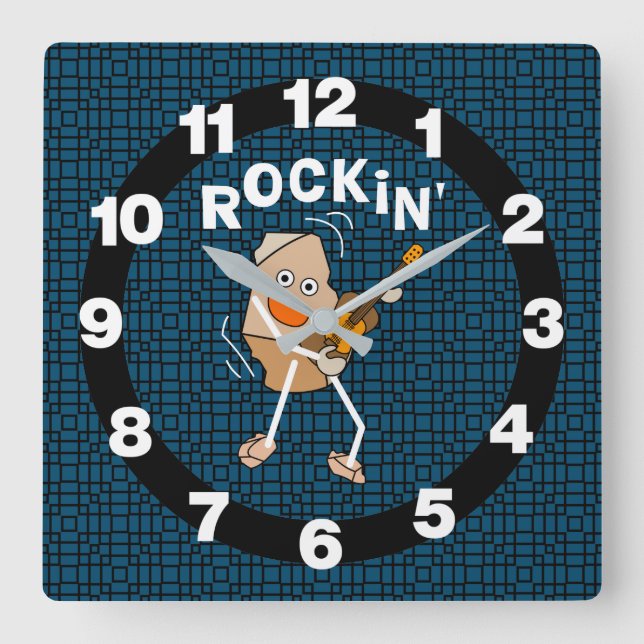 Relógio Quadrado Guitarra Rockeira (Frente)