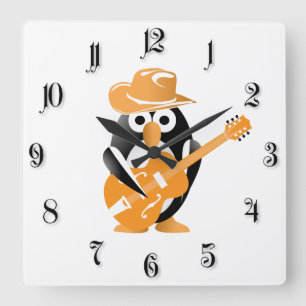 Relógio Quadrado Guitarrista do pinguim