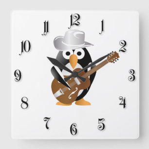 Relógio Quadrado guitarrista do pinguim