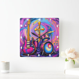 Relógio Quadrado Guitars Music Culto Cross Art