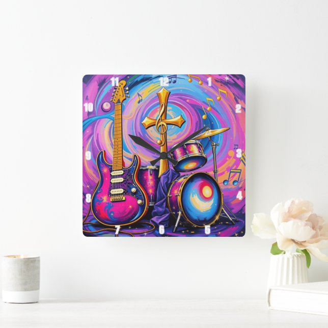 Relógio Quadrado Guitars Music Culto Cross Art (Lar)