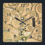 Relógio Quadrado Gustav Klimt - A árvore da vida, Stoclet Frieze<br><div class="desc">The Tree of Life,  Stoclet Frieze,  parte central do painel esquerdo - Gustav Klimt,  Cardboard,  1909</div>
